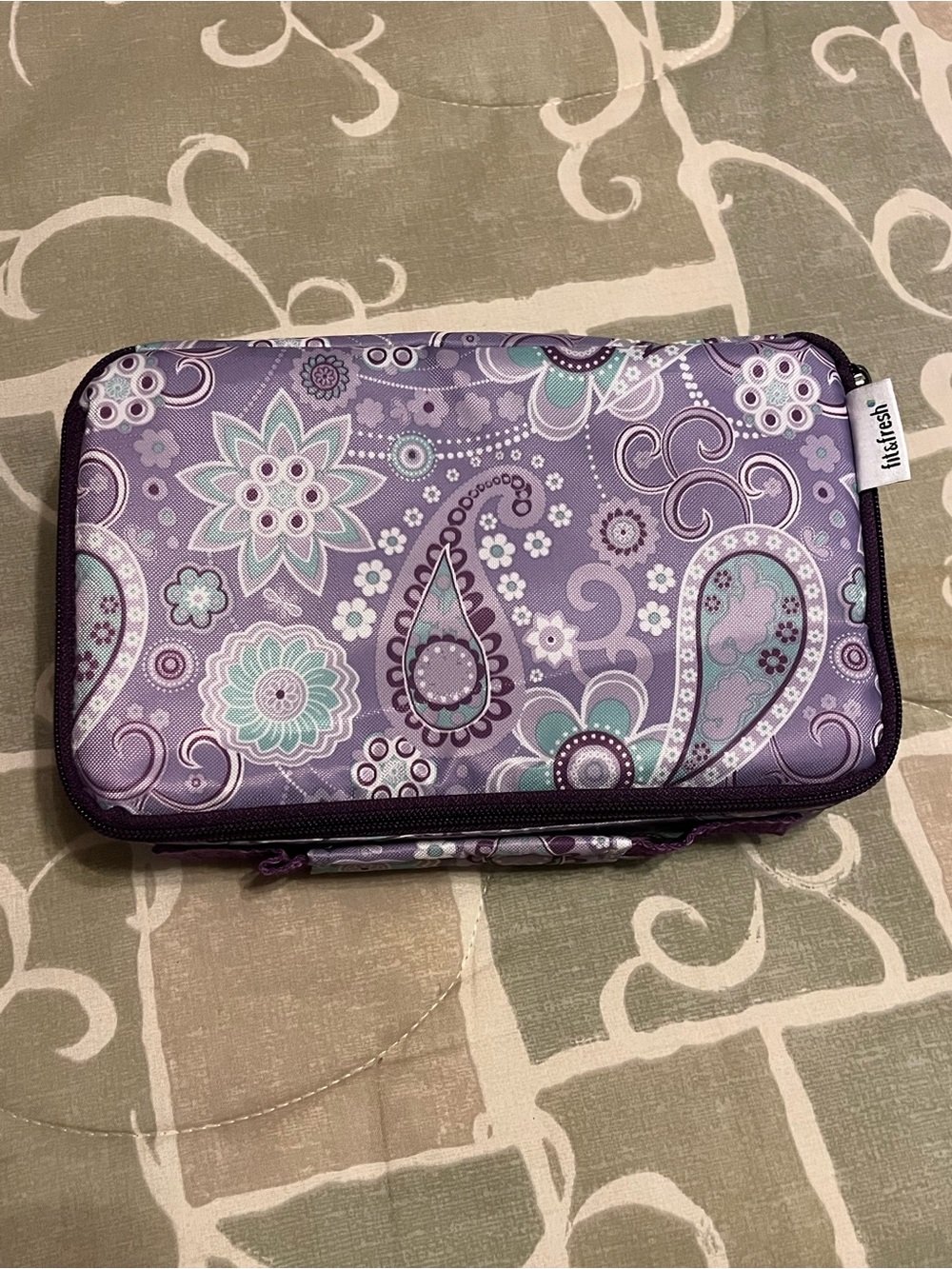 Fit & Fresh Insulated Zippered Lunch Bag Purple Paisley Floral 10x6x3"